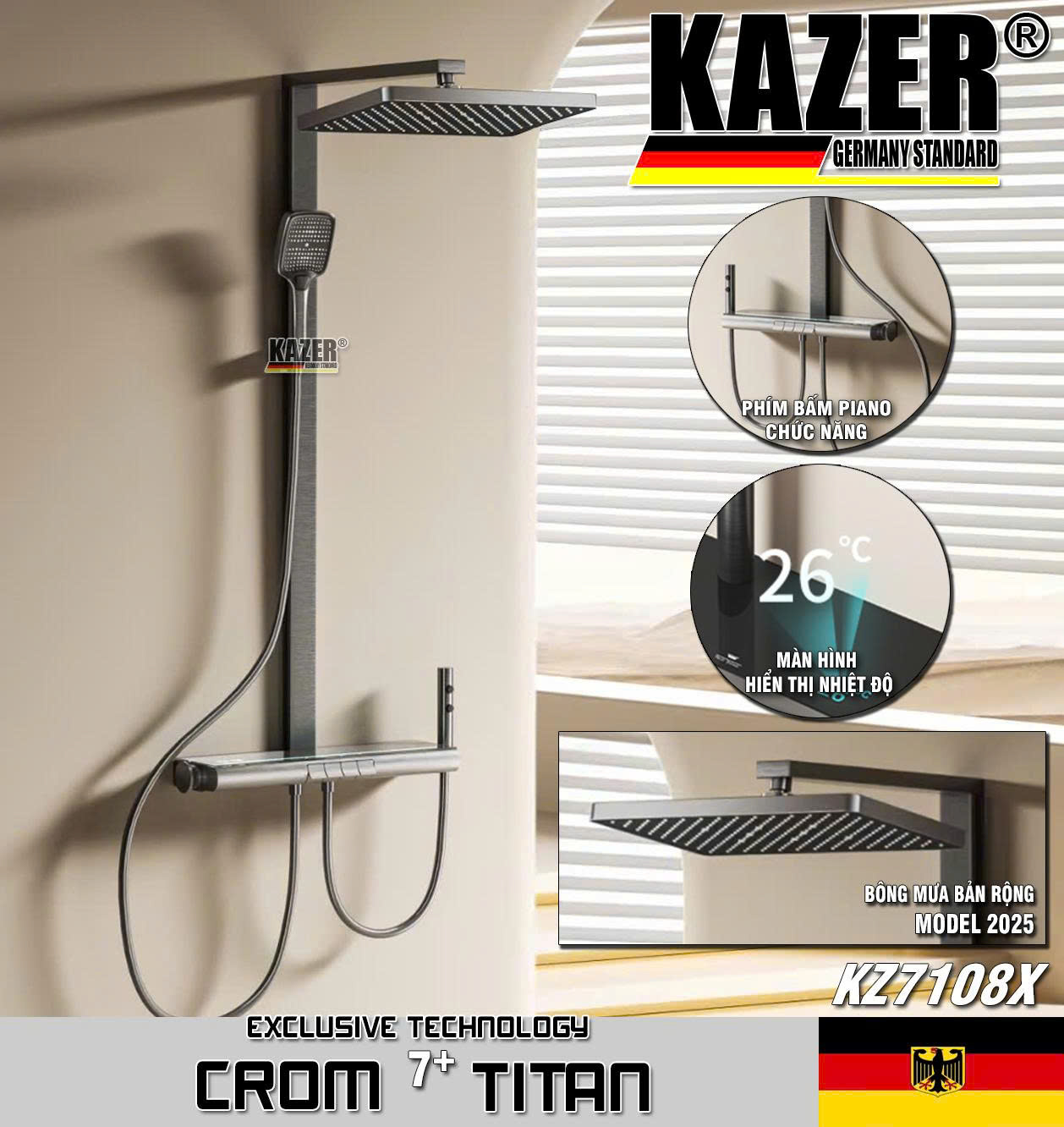 KZ7108X – SEN CÂY ĐỒNG THAU MẠ CROM 7+ TITAN KAZER