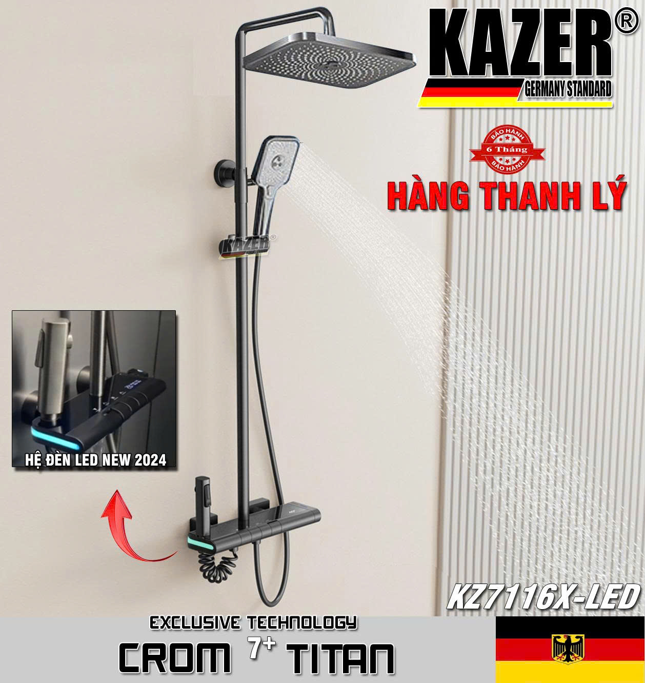 KZ7116X-LED – SEN CÂY ĐỒNG THAU MẠ CROM 7+ TITAN KAZER