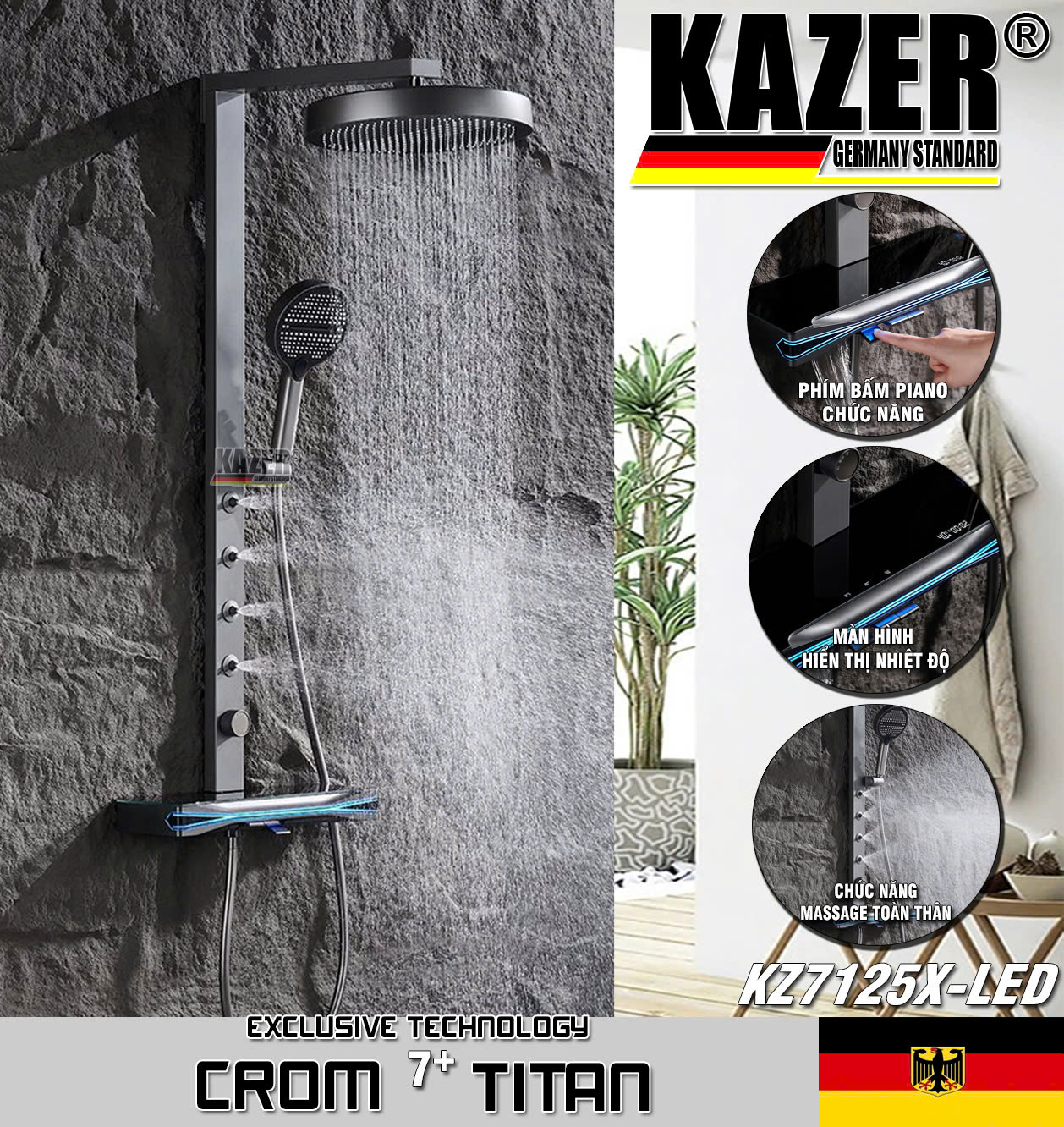 KZ7125X-LED – SEN CÂY ĐỒNG THAU MẠ CROM 7+ TITAN KAZER