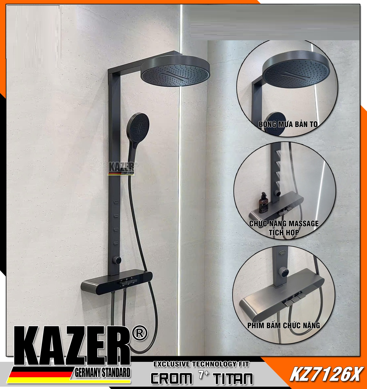 KZ7126X – SEN CÂY ĐỒNG THAU KAZER, MẠ CROM 7+ TITAN XÁM, PHÍM BẤM CHỨC NĂNG – SỬ DỤNG NƯỚC LẠNH