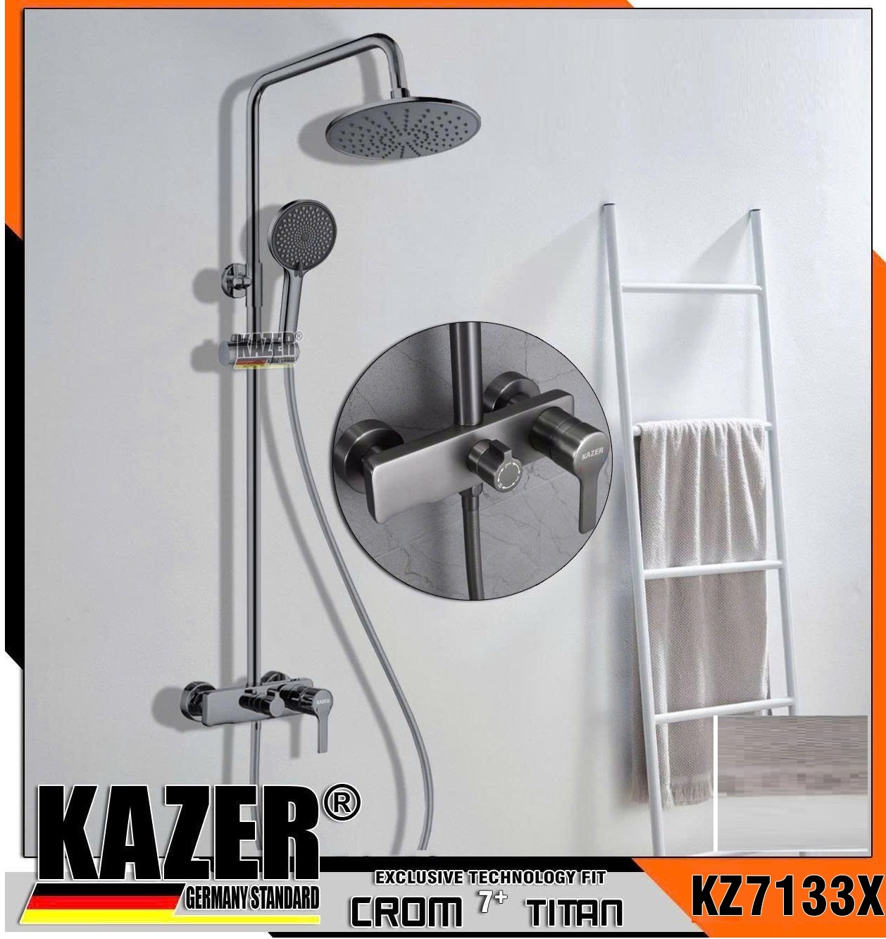 KZ7133X-Y5105C, SEN CÂY TẮM ĐỨNG ĐỒNG THAU MẠ XÁM TITAN KAZER
