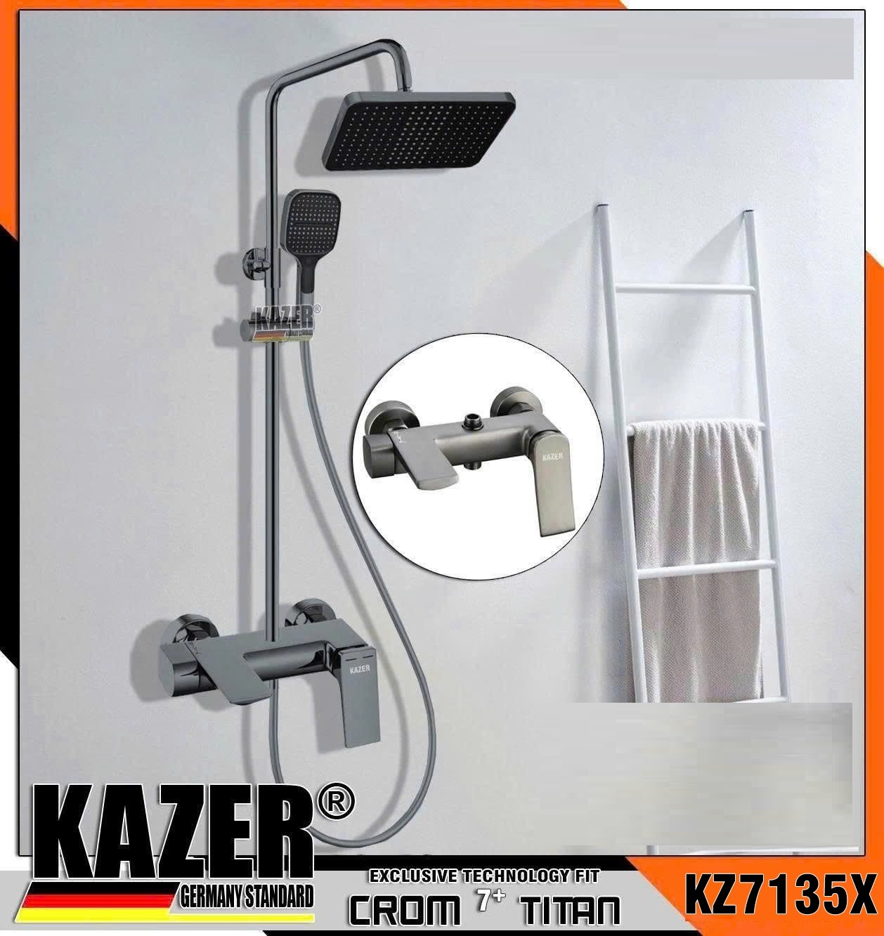 KZ7135X-Y5103C, SEN CÂY TẮM ĐỨNG ĐỒNG THAU MÀU XÁM TITAN KAZER