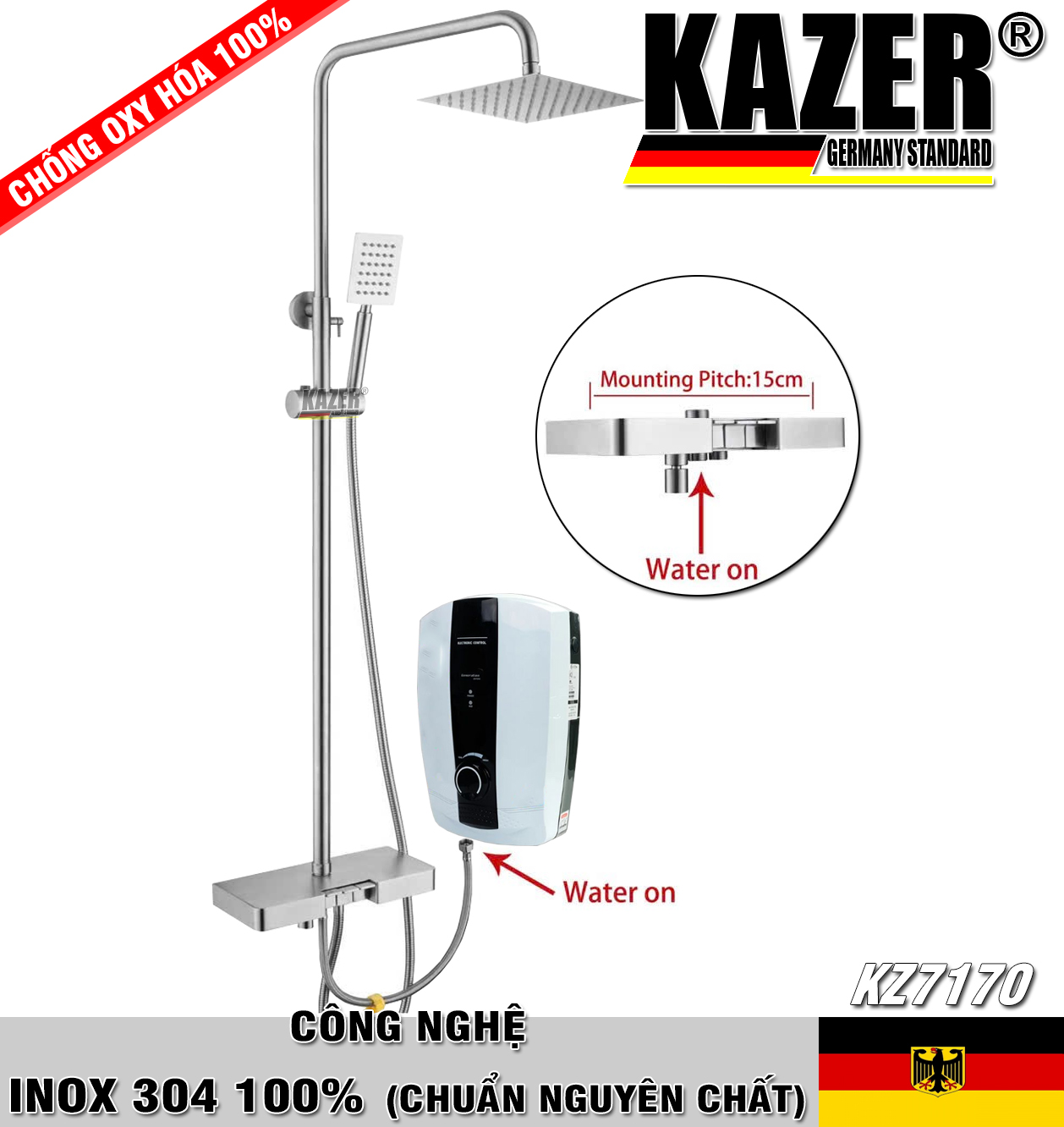 KZ7170 – SEN CÂY KAZER INOX 304 100%, ỐNG TRÒN, SỬ DỤNG MÁY NƯỚC NÓNG TRỰC TIẾP