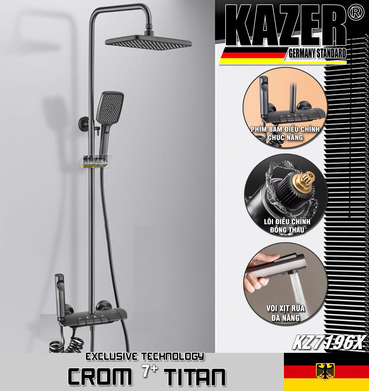 KZ7196X – SEN CÂY ĐỒNG THAU MẠ CROM 7+ TITAN KAZER