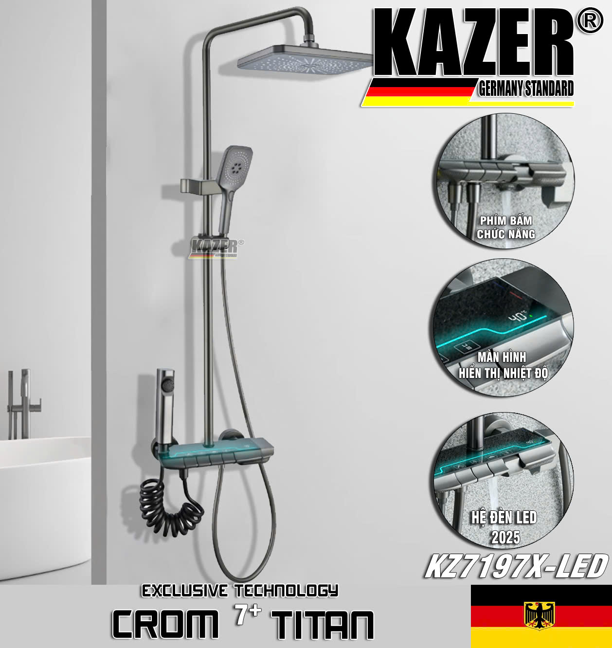 KZ7197X-LED – SEN CÂY ĐỒNG THAU MẠ CROM 7+ TITAN KAZER