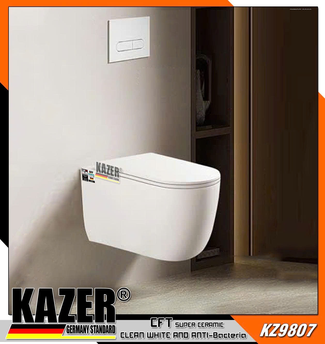 KZ9807T – BỒN CẦU TRO TƯỜNG KAZER MÀU TRẮNG