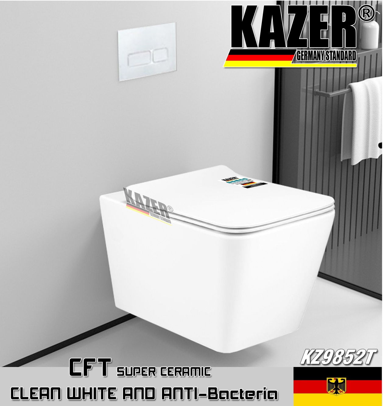 KZ9852T – BỒN CÂU TREO TƯỜNG KAZER MÀU TRẮNG