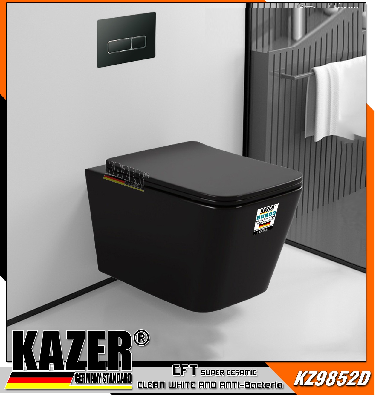 KZ9852D – BỒN CẦU TREO TƯỜNG KAZER MÀU ĐEN