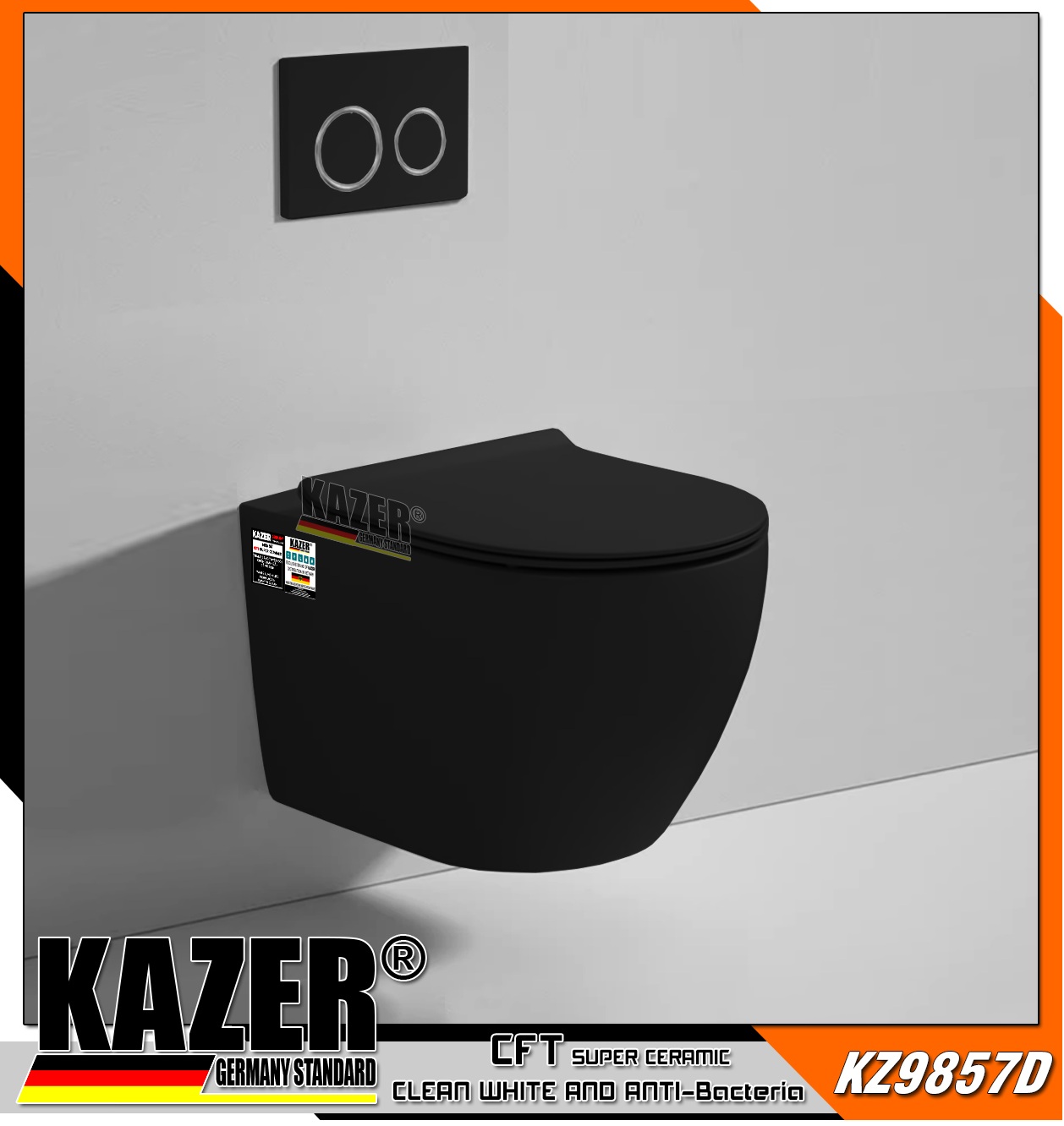 KZ9857D – BỒN CẦU TREO TƯỜNG KAZER MÀU ĐEN