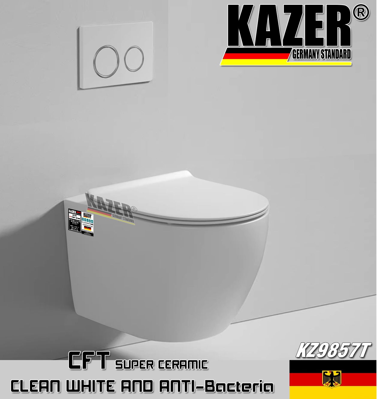 KZ9857T –BỒN CẦU TREO TƯỜNG KAZER MÀU TRẮNG