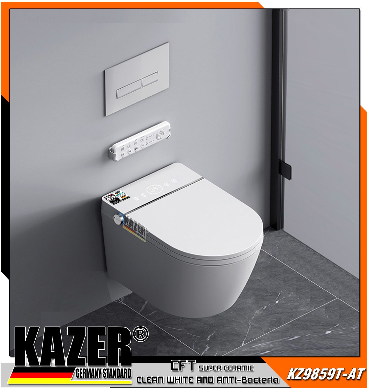 KZ9859T-AT – BỒN CẦU TREO TƯỜNG KAZER ĐIỆN TỬ THÔNG MINH MÀU TRẮNG