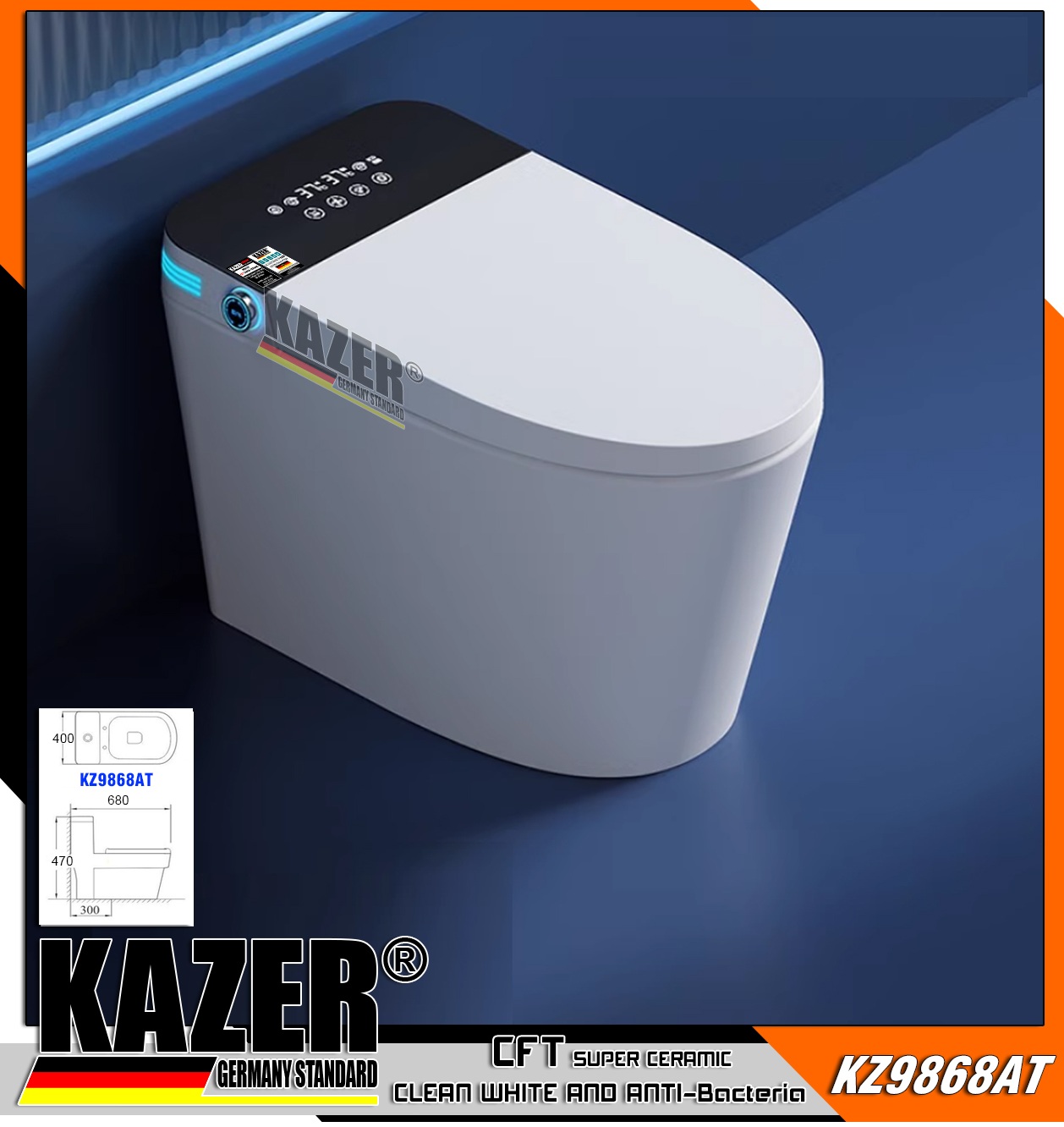 KZ9868AT – BỒN CẦU KAZER ĐIỆN TỬ THÔNG MINH MÀU TRẮNG