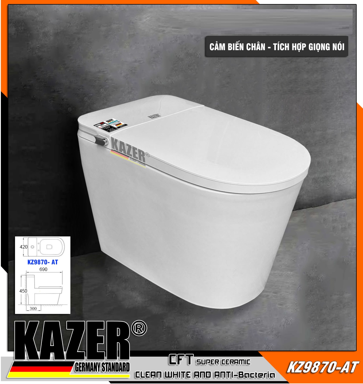 KZ9870AT – BỒN CẦU KAZER ĐIỆN TỬ THÔNG MINH MÀU TRẮNG