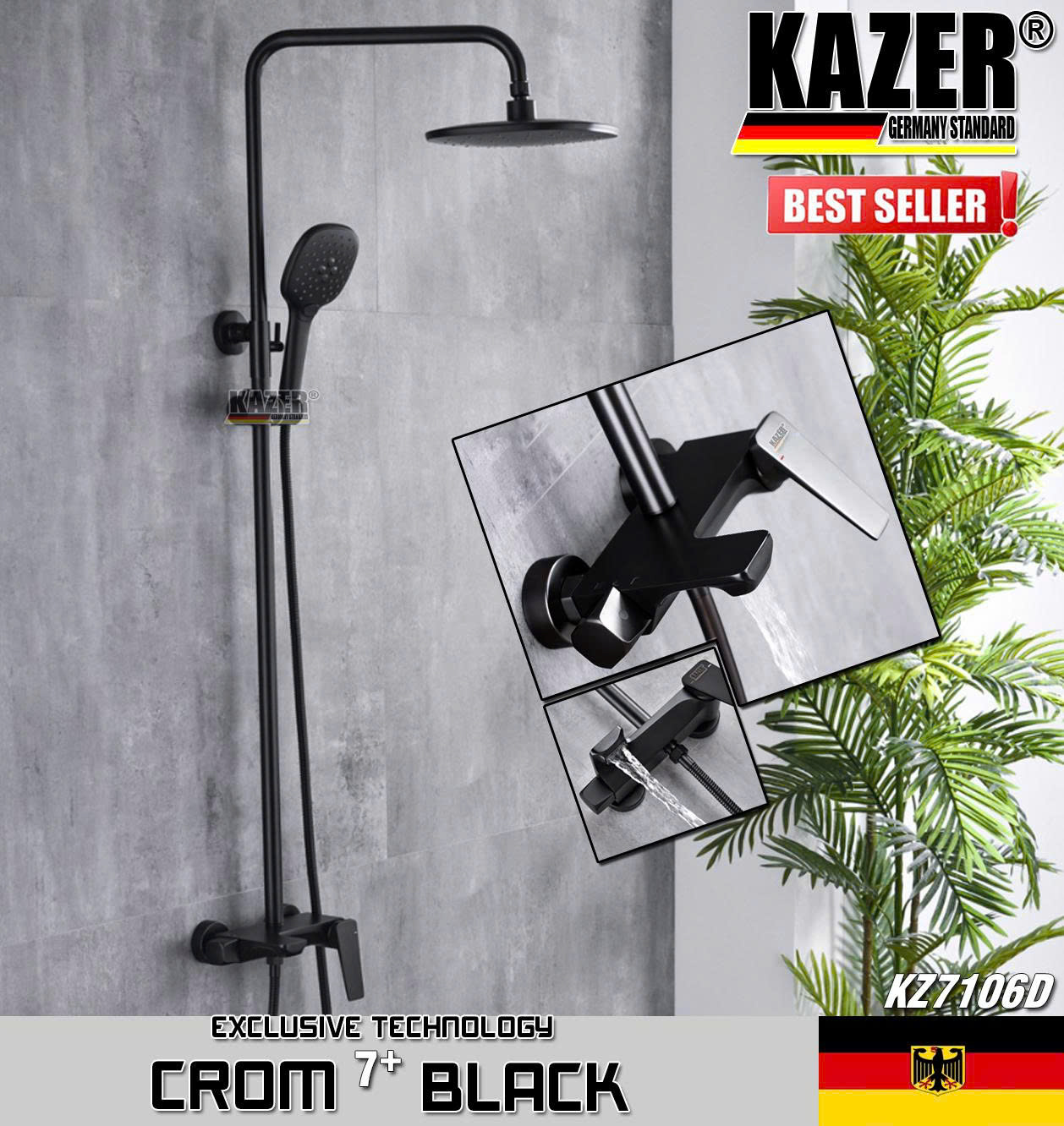 KZ7106D – SEN CÂY ĐỒNG THAU MẠ CROM 7+ BLACK KAZER