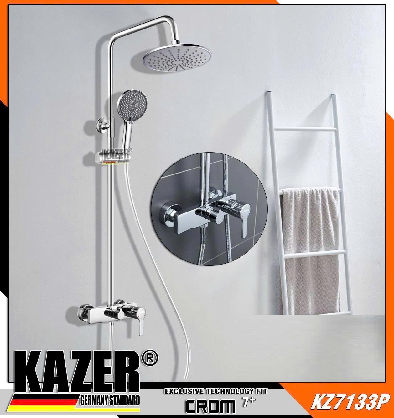 KZ7133P-Y5105, SEN CÂY TẮM ĐỨNG ĐỒNG THAU MẠ CROM KAZER, MẠ CROM 7 LỚP