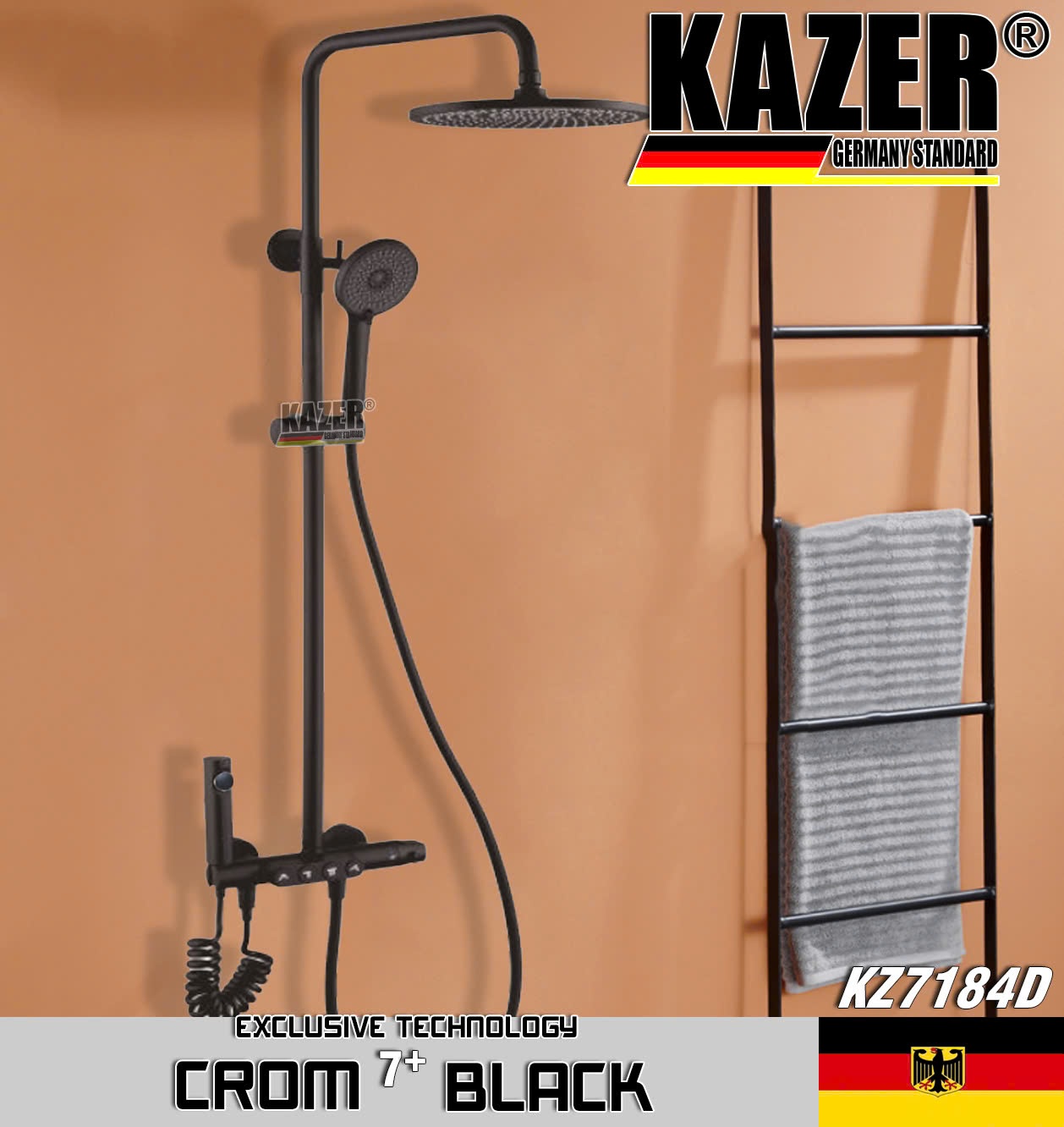 KZ7184D– SEN CÂY ĐỒNG THAU KAZER, CROM 7+ BLACK, NÚT NHẤN