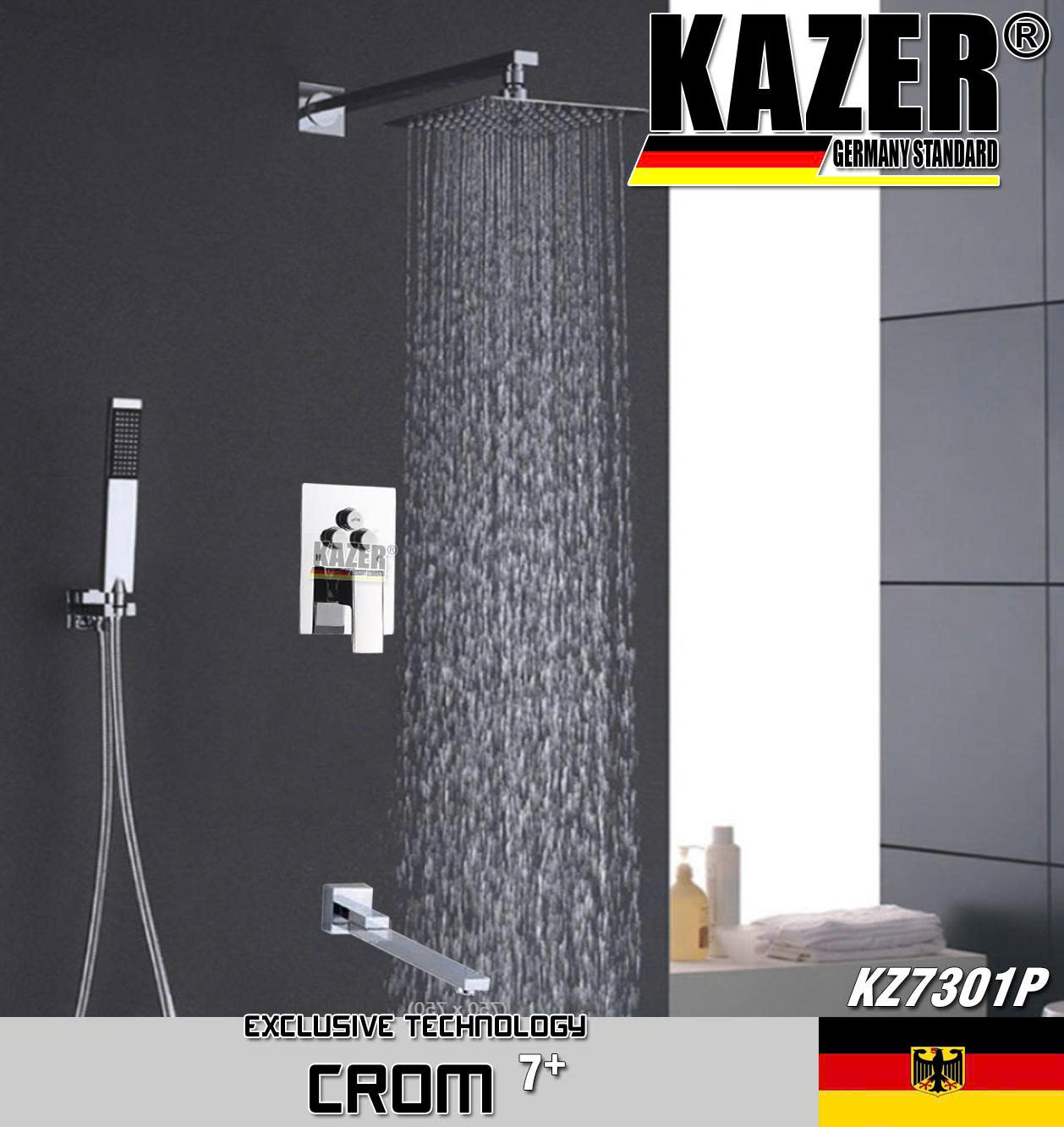 KZ7301P – SEN TẮM ÂM TƯỜNG – ÂM TRẦN KAZER, MẠ CROM 7+
