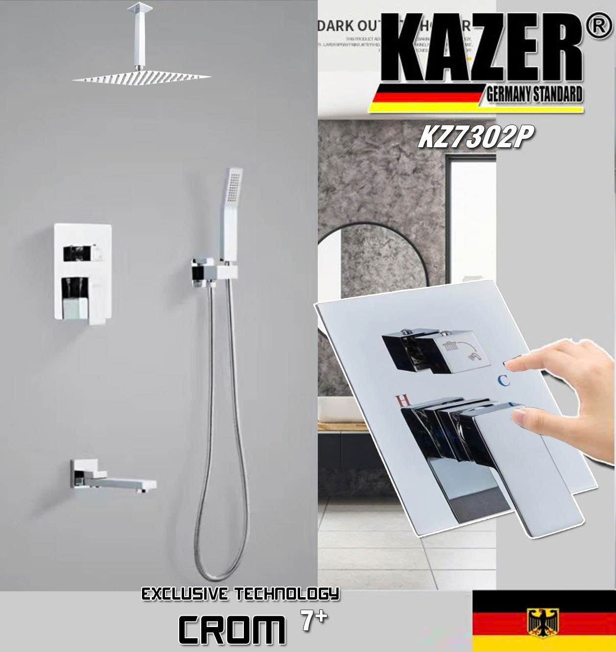 KZ7302P – SEN TẮM ÂM TƯỜNG – ÂM TRẦN KAZER, MẠ CROM 7+