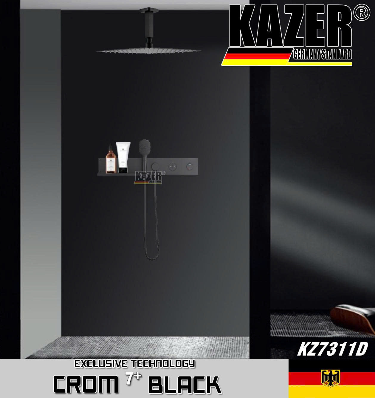 KZ7311D – SEN TẮM ÂM TƯỜNG – ÂM TRẦN KAZER, MẠ CROM 7+ BLACK
