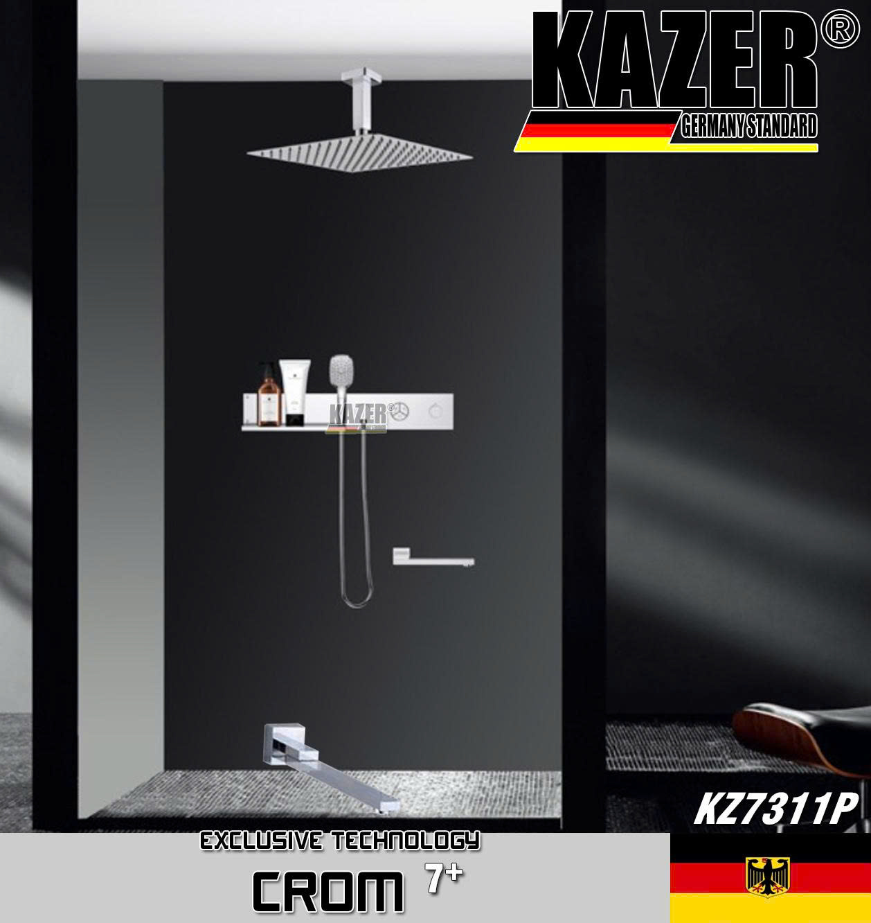 KZ7311P– SEN TẮM ÂM TƯỜNG – ÂM TRẦN KAZER, MẠ CROM 7+