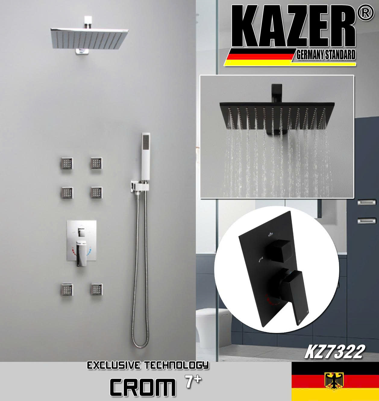 KZ7322 – SEN TẮM ÂM TƯỜNG – ÂM TRẦN KAZER, MẠ CROM 7+