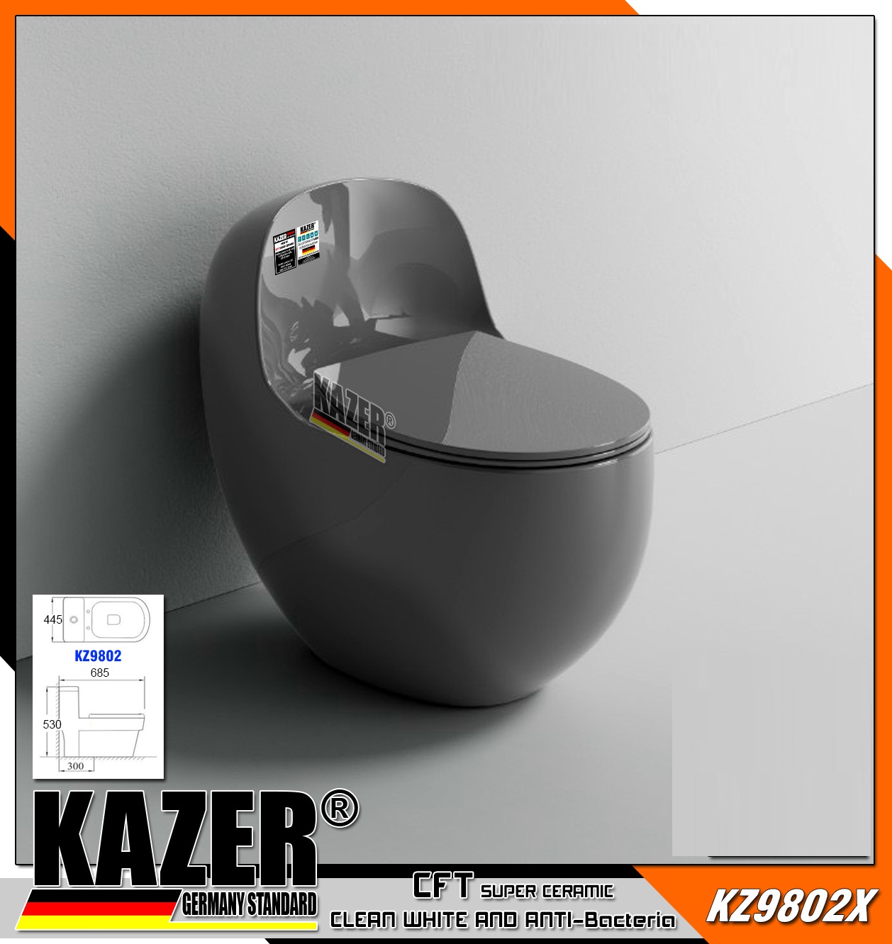 KZ9802X – BỒN CẦU TRỨNG KAZER MÀU XÁM