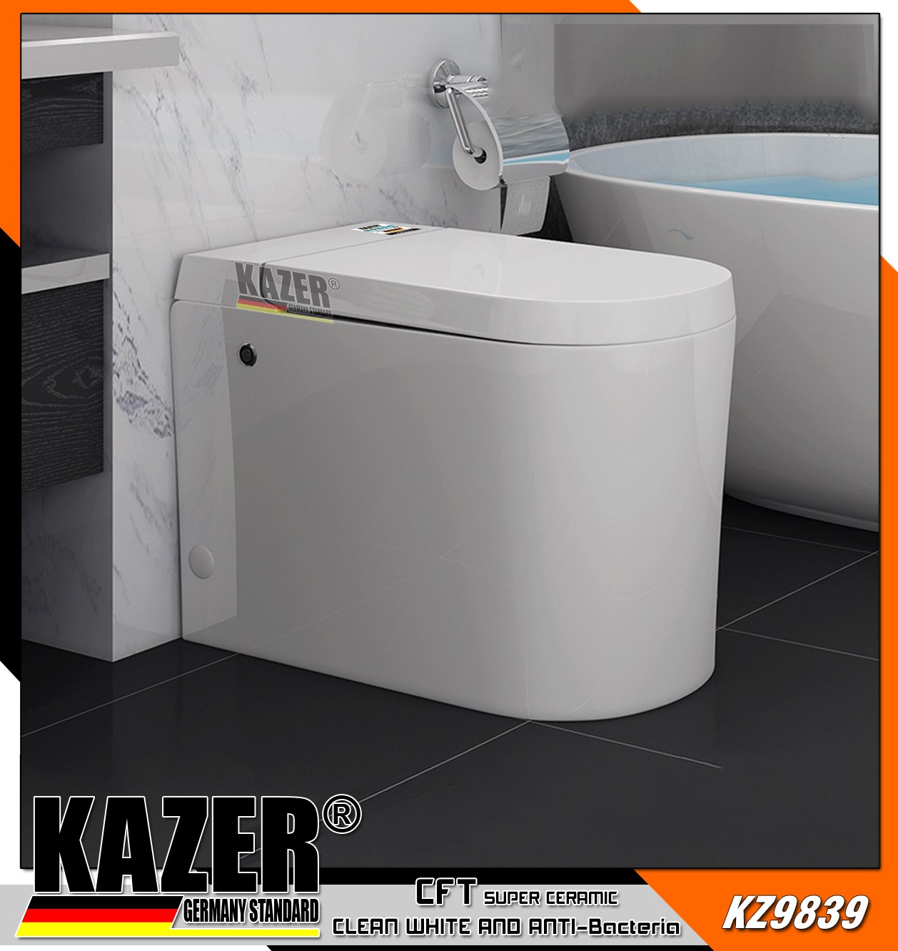 KZ9839 – Bồn cầu một khối Kazer màu trắng, xả pin