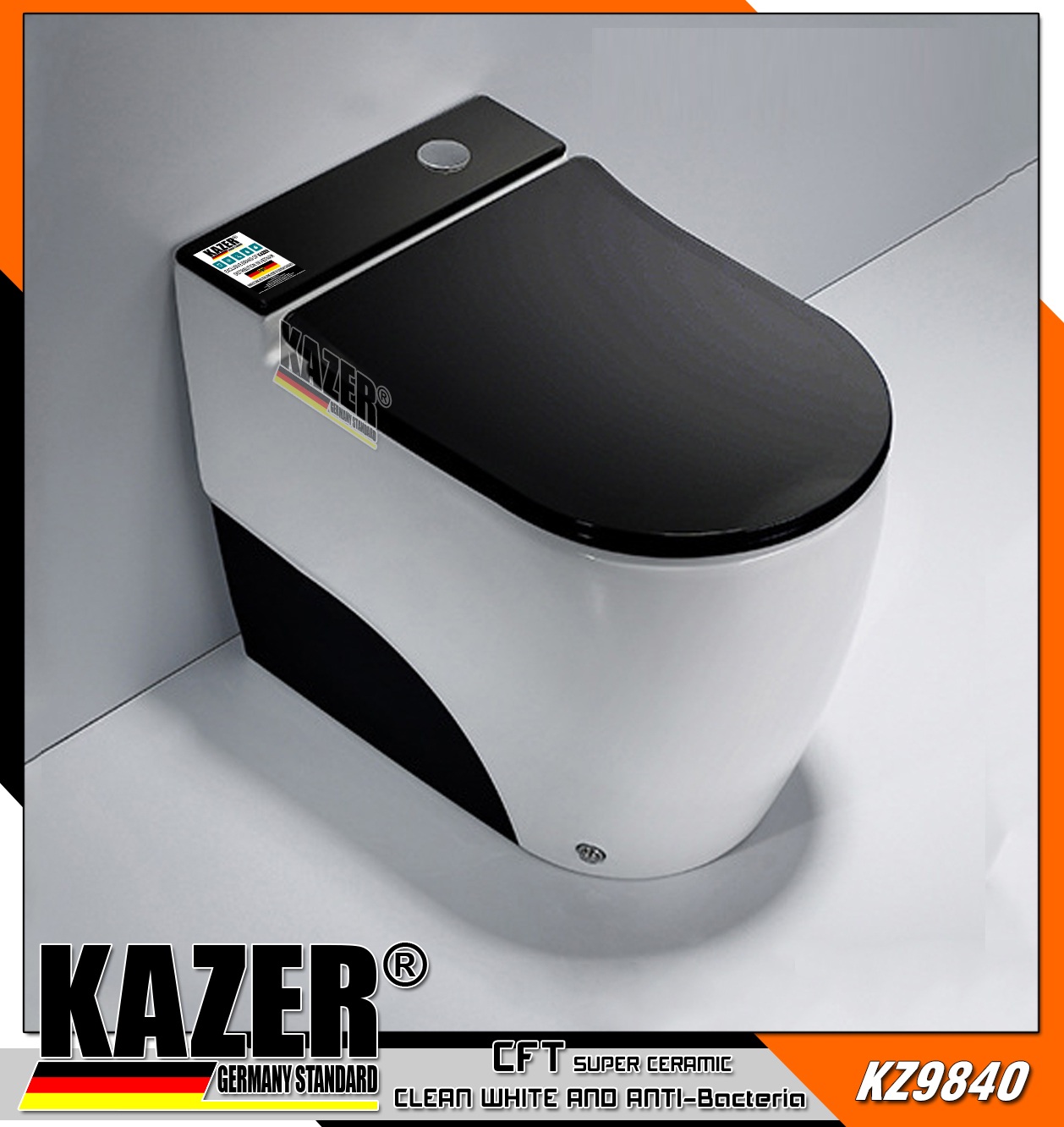 KZ9840 – BỒN CẦU MỘT KHỐI KAZER MÀU TRẮNG ĐEN, XẢ PIN