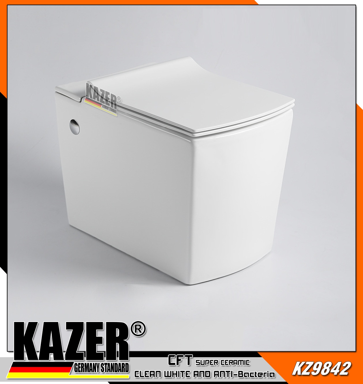 KZ9842 – BỒN CẦU MỘT KHỐI KAZER MÀU TRẮNG, XẢ PIN