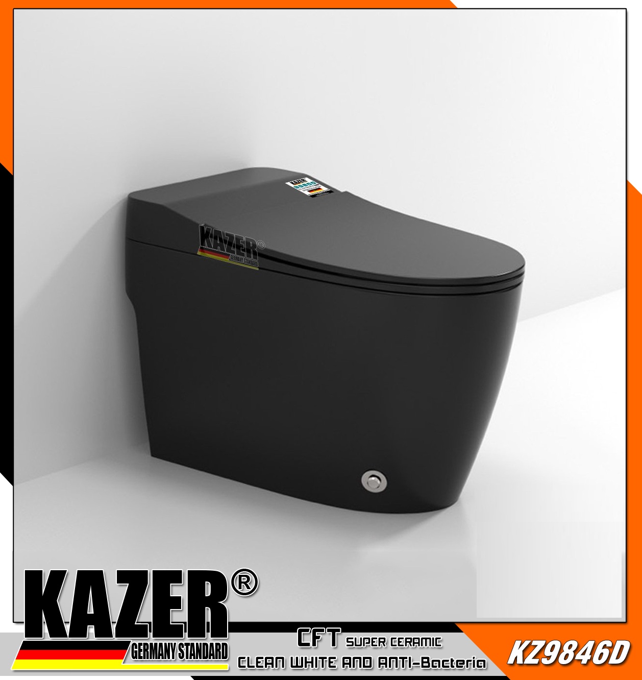 KZ9846D – BỒN CẦU MỘT KHỐI KAZER MÀU ĐEN, KÉT NƯỚC ÂM