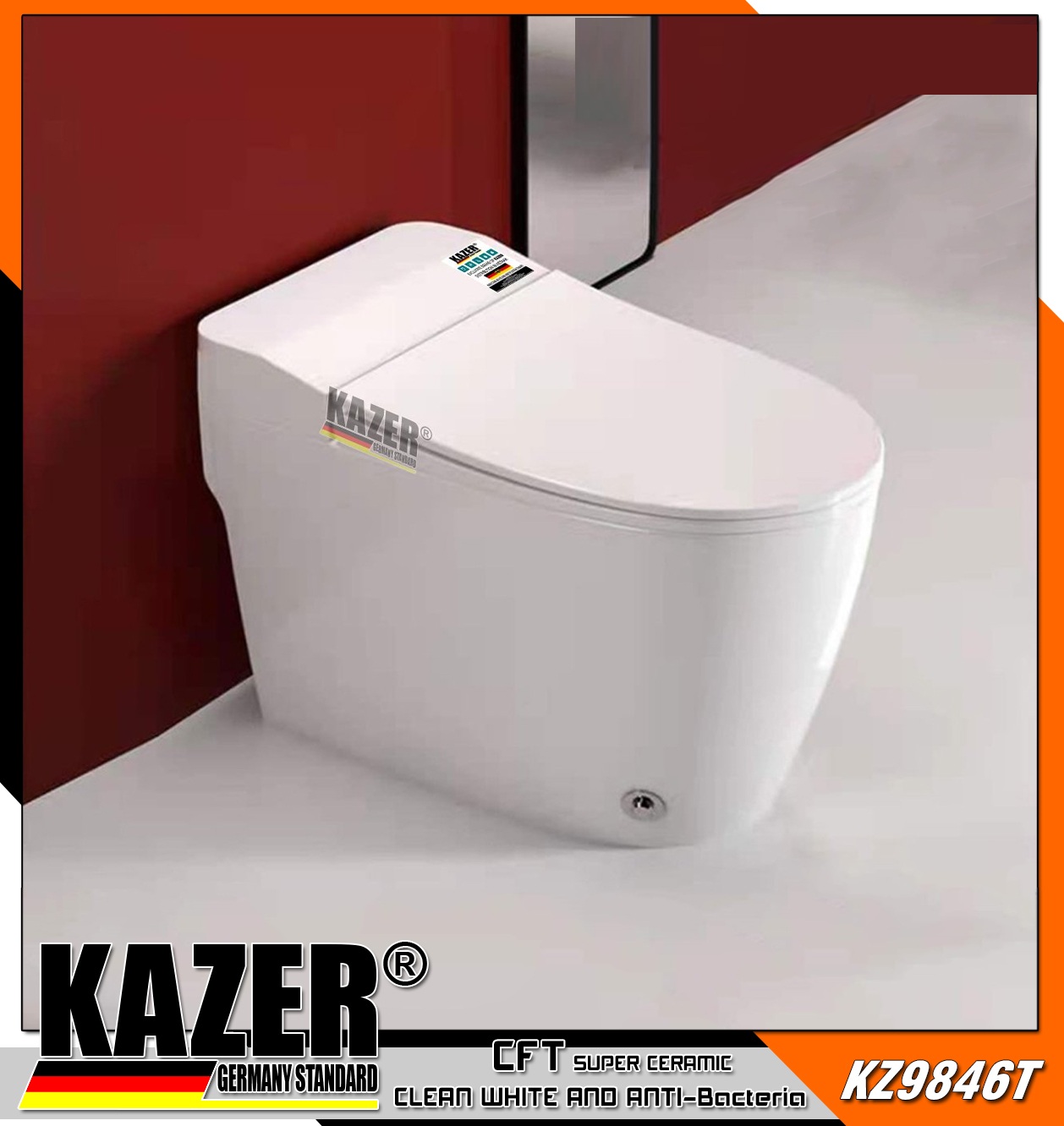 KZ9846T – BỒN CẦU MỘT KHỐI KAZER MÀU TRẮNG, KÉT NƯỚC ÂM