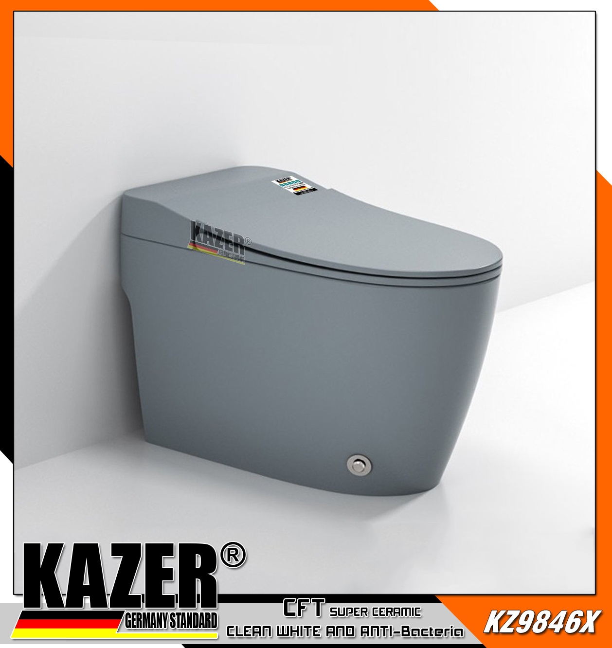KZ9846X – BỒN CẦU MỘT KHỐI KAZER MÀU XÁM, KÉT NƯỚC ÂM
