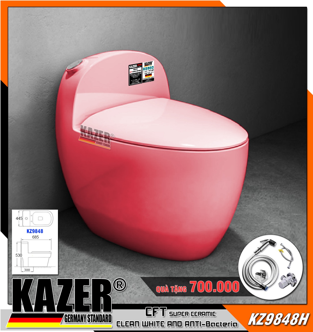 KZ9848H – Bồn cầu một khối Kazer mẫu trứng màu hồng (1)