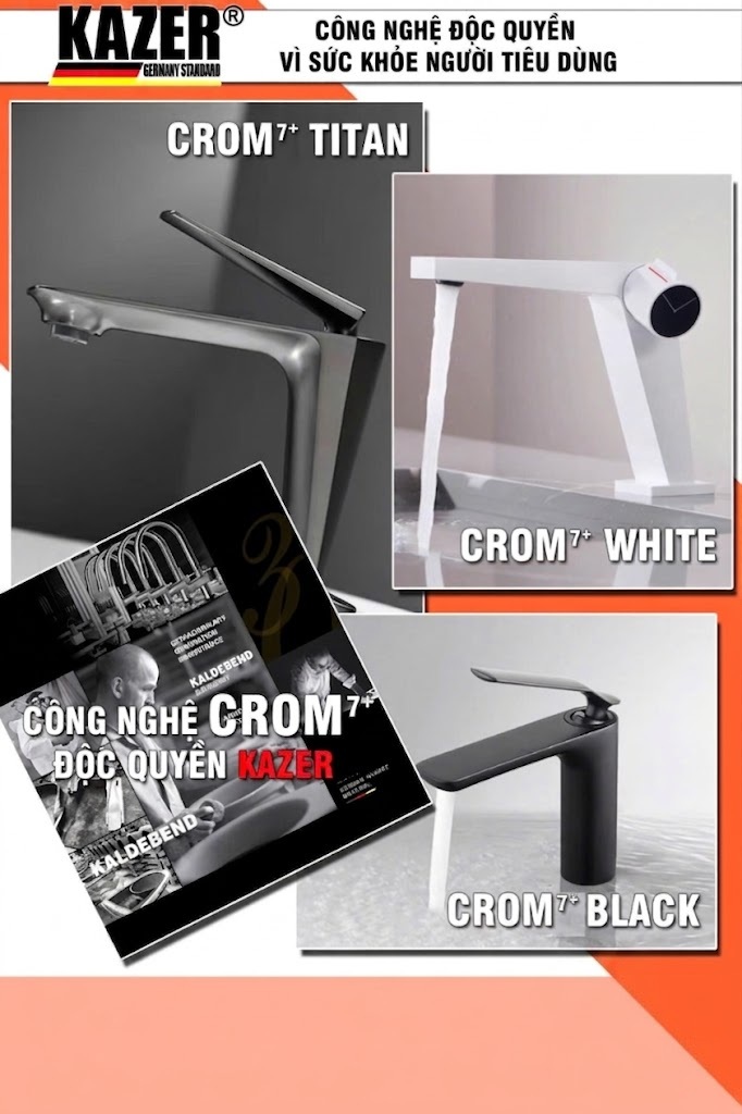 KZ8677T-20 – VÒI LAVABO NÓNG LẠNH ĐỒNG THAU KAZER, MẠ CROM 7+ WHITE – 20CM