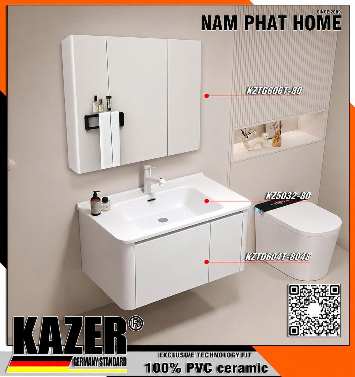 Tủ lavavo phòng tắm Pvc đặc 100% KAZER KZTD604, Nhiều phiên bản