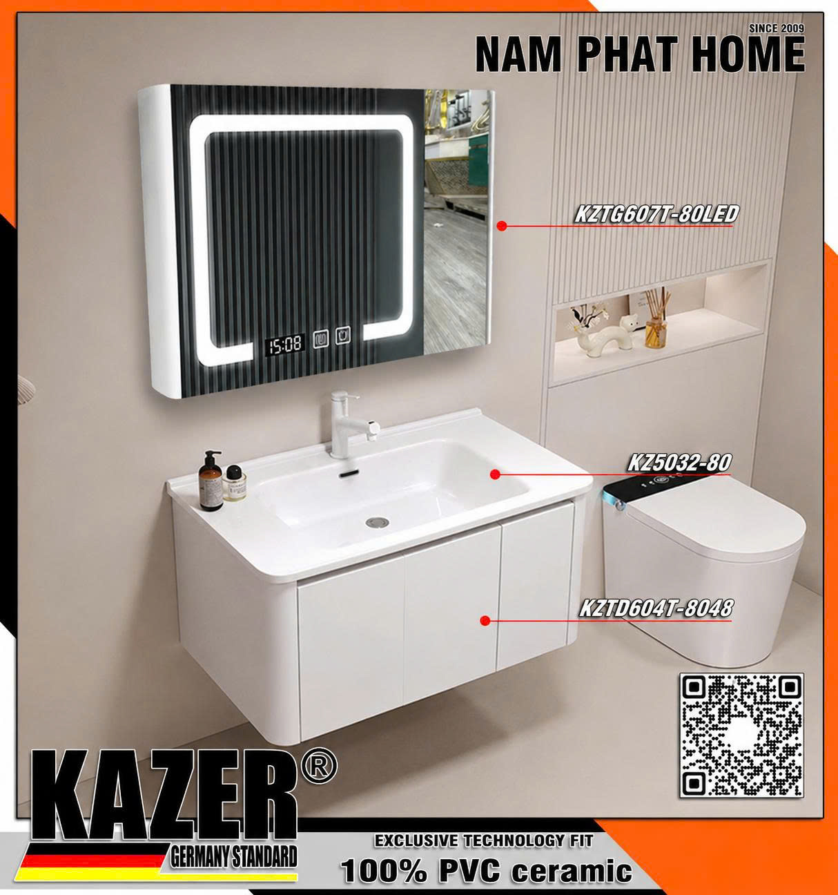 Tủ lavabo nhà tắm PVc đặc 100% KAZER KZTD604, Nhiều phiên bản