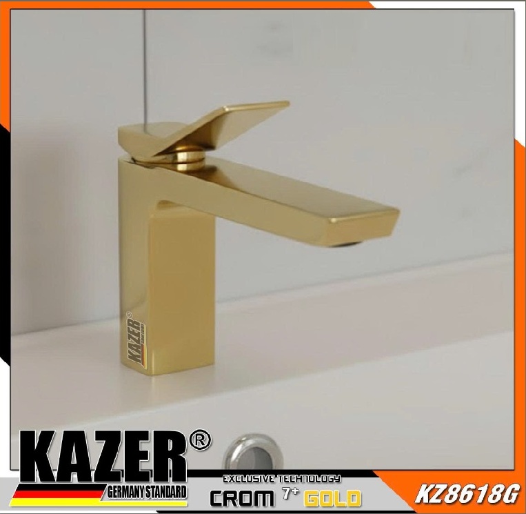 KZ8618G-20 – VÒI LAVABO ĐỒNG THAU NÓNG LẠNH KAZER – 20CM