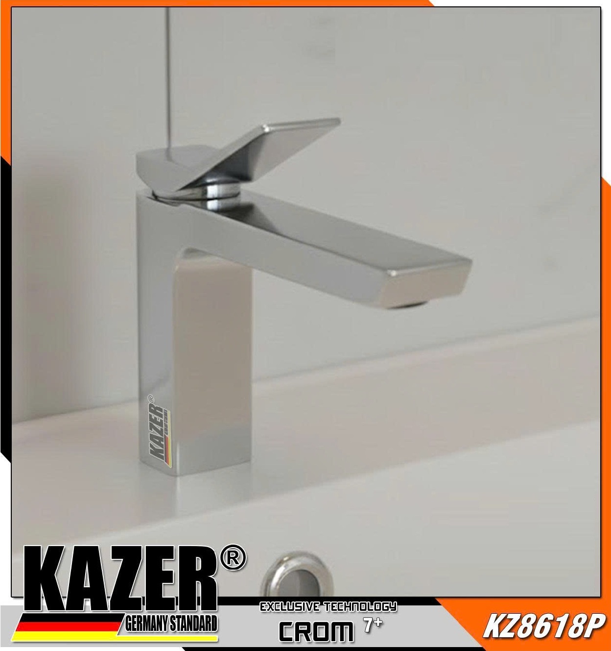 KZ8618P-20 – VÒI LAVABO ĐỒNG THAU NÓNG LẠNH KAZER – 20CM