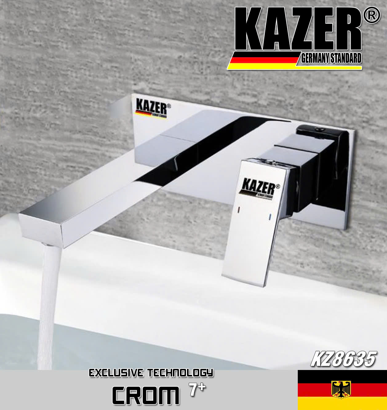 KZ8635 – VÒI LAVABO NÓNG LẠNH ĐỒNG THAU KAZER, MẠ CROM 7+