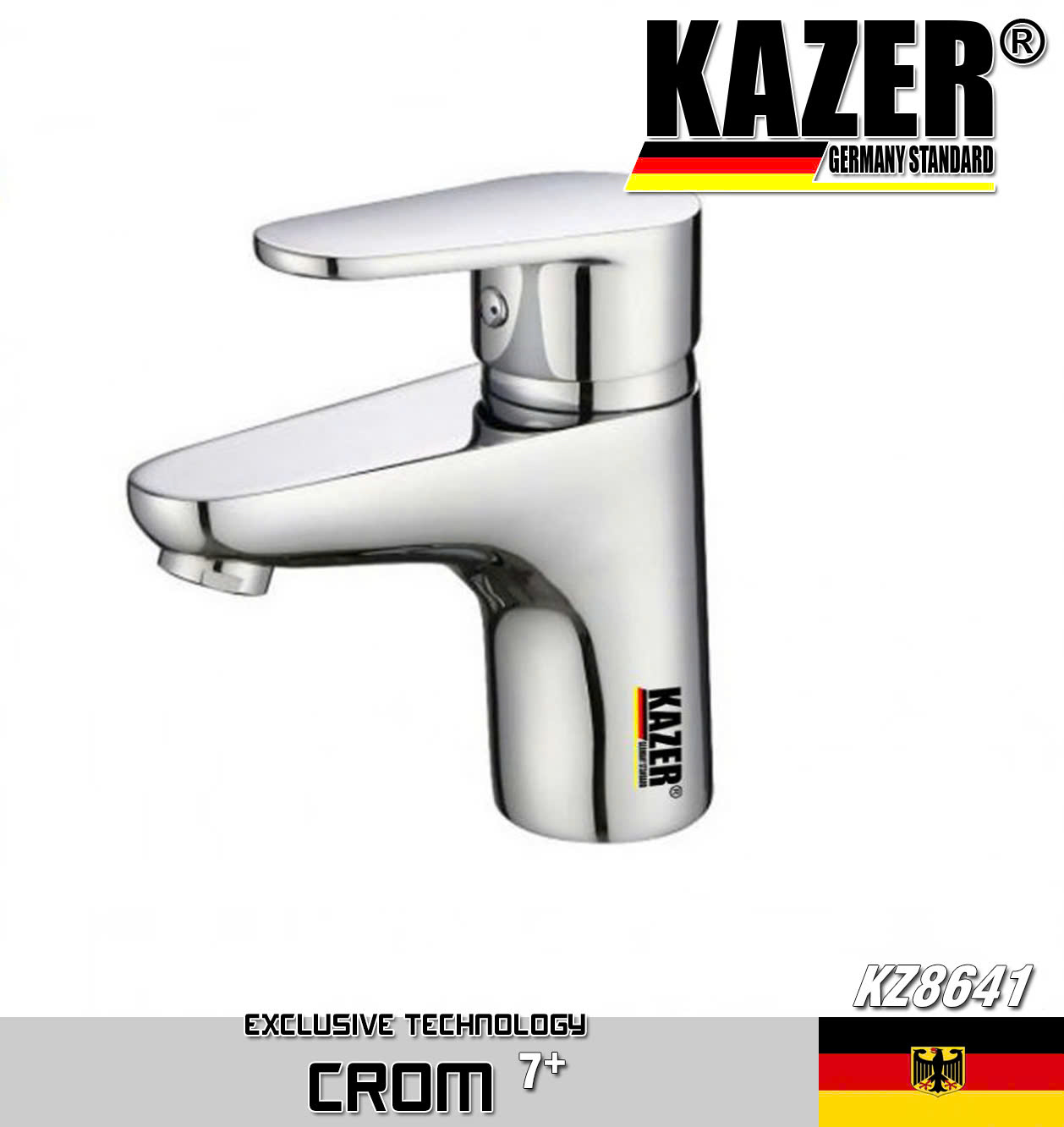 KZ8641 – VÒI LAVABO NÓNG LẠNH ĐỒNG THAU KAZER, MẠ CROM 7+ 20CM