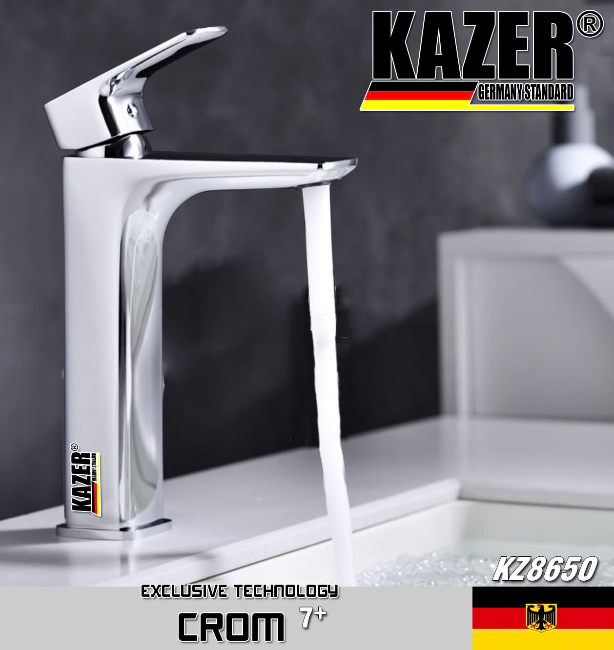 KZ8650 – VÒI LAVABO NÓNG LẠNH ĐỒNG THAU KAZER, MẠ CROM 7+ 30CM