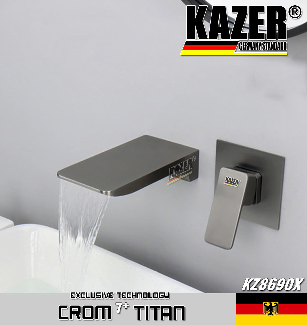KZ8690X – VÒI LAVABO NÓNG LẠNH ĐỒNG THAU KAZER, MẠ CROM 7+ TITAN