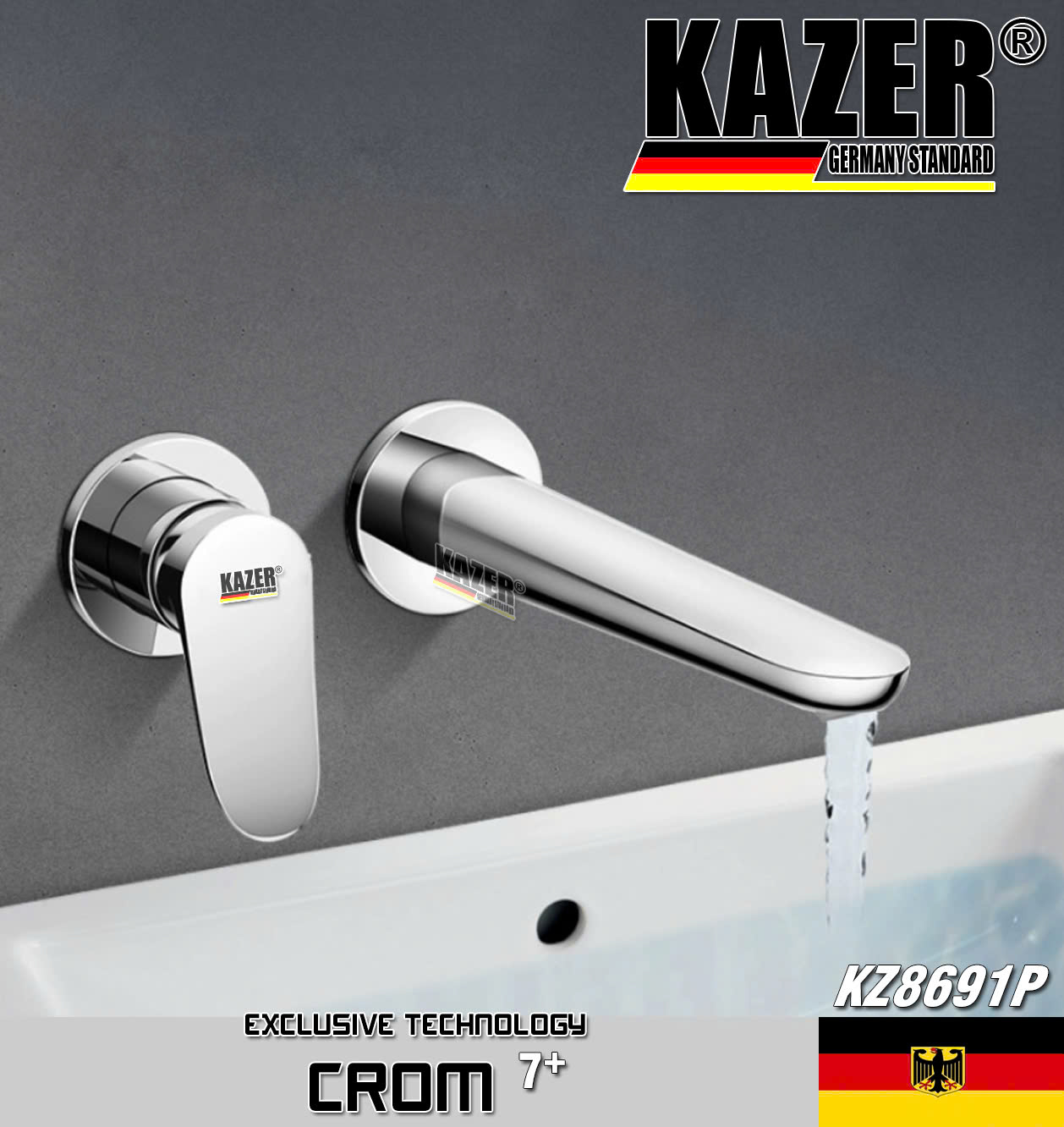 KZ8691 – VÒI LAVABO NÓNG LẠNH ĐỒNG THAU KAZER, MẠ CROM 7+