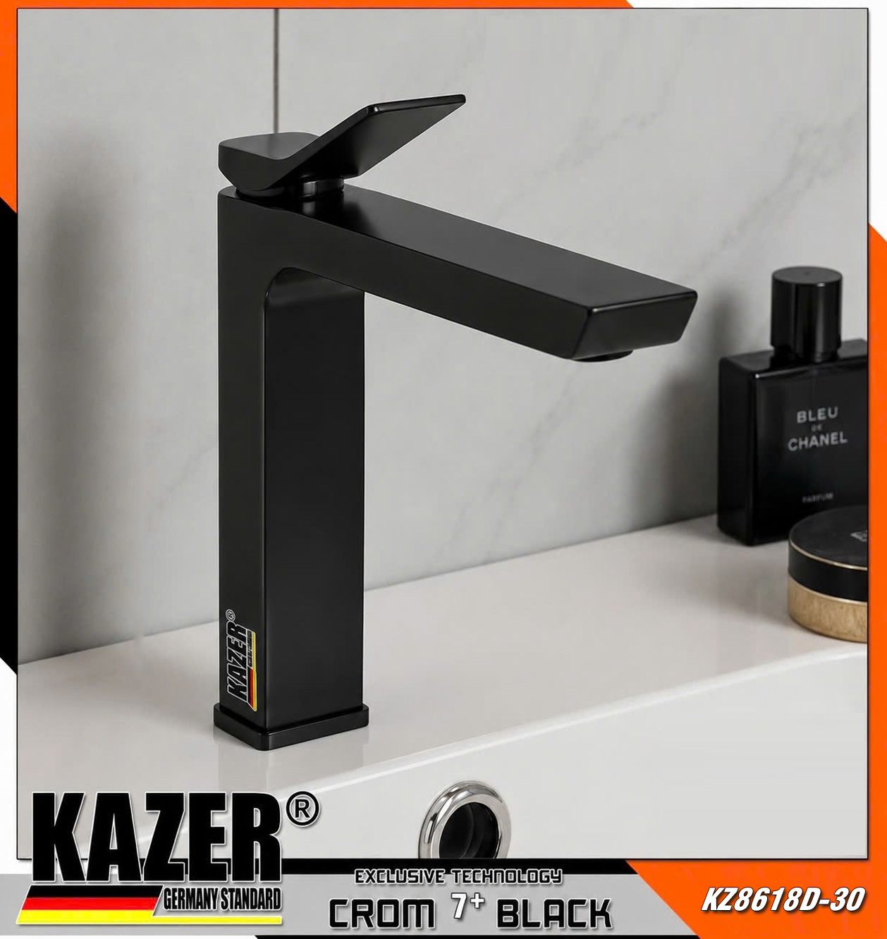 KZ8618D-30 – VÒI LAVABO ĐỒNG THAU NÓNG LẠNH KAZER – 30CM