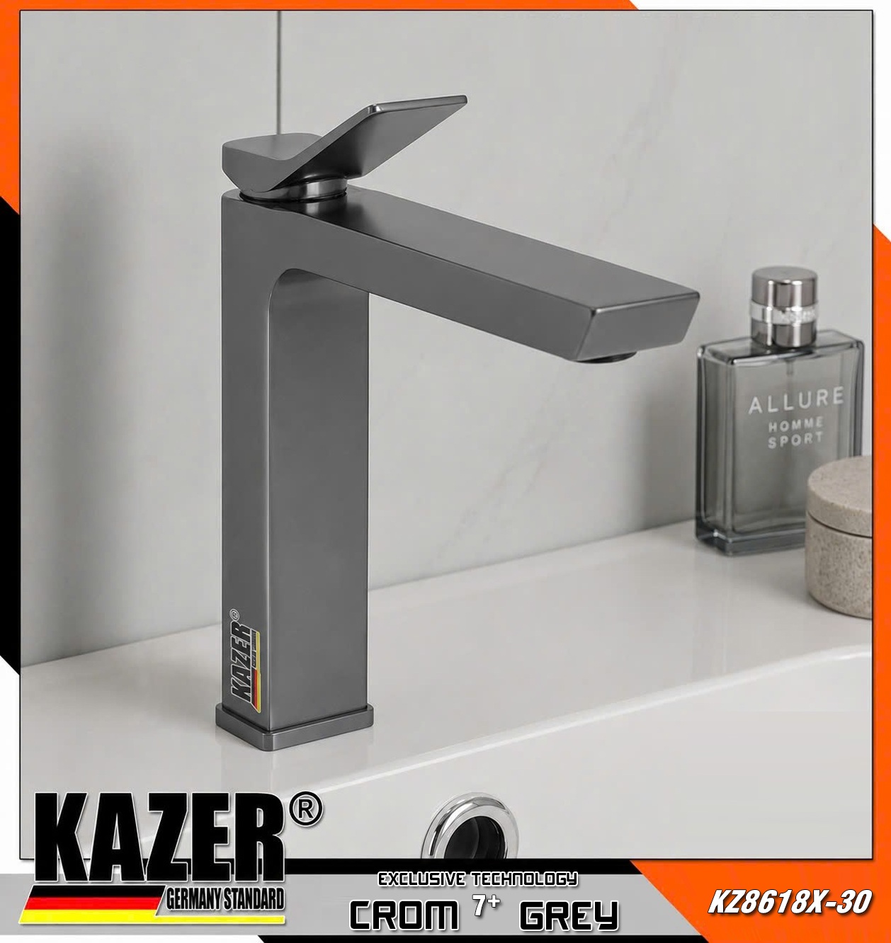KZ8618X-30 – VÒI LAVABO ĐỒNG THAU NÓNG LẠNH KAZER – 30CM