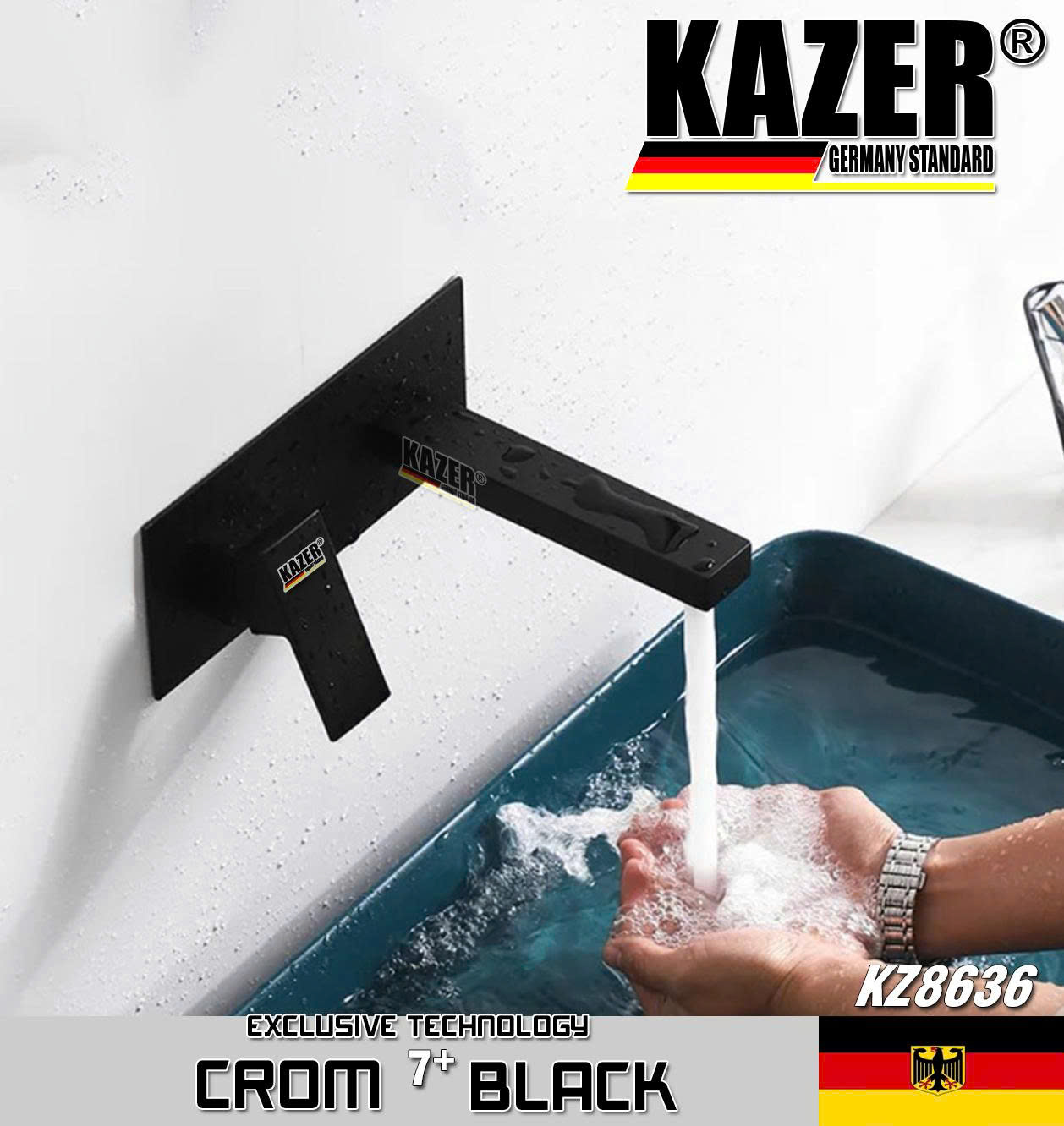 KZ8636 – VÒI LAVABO NÓNG LẠNH ĐỒNG THAU KAZER, MẠ CROM 7+ BLACK