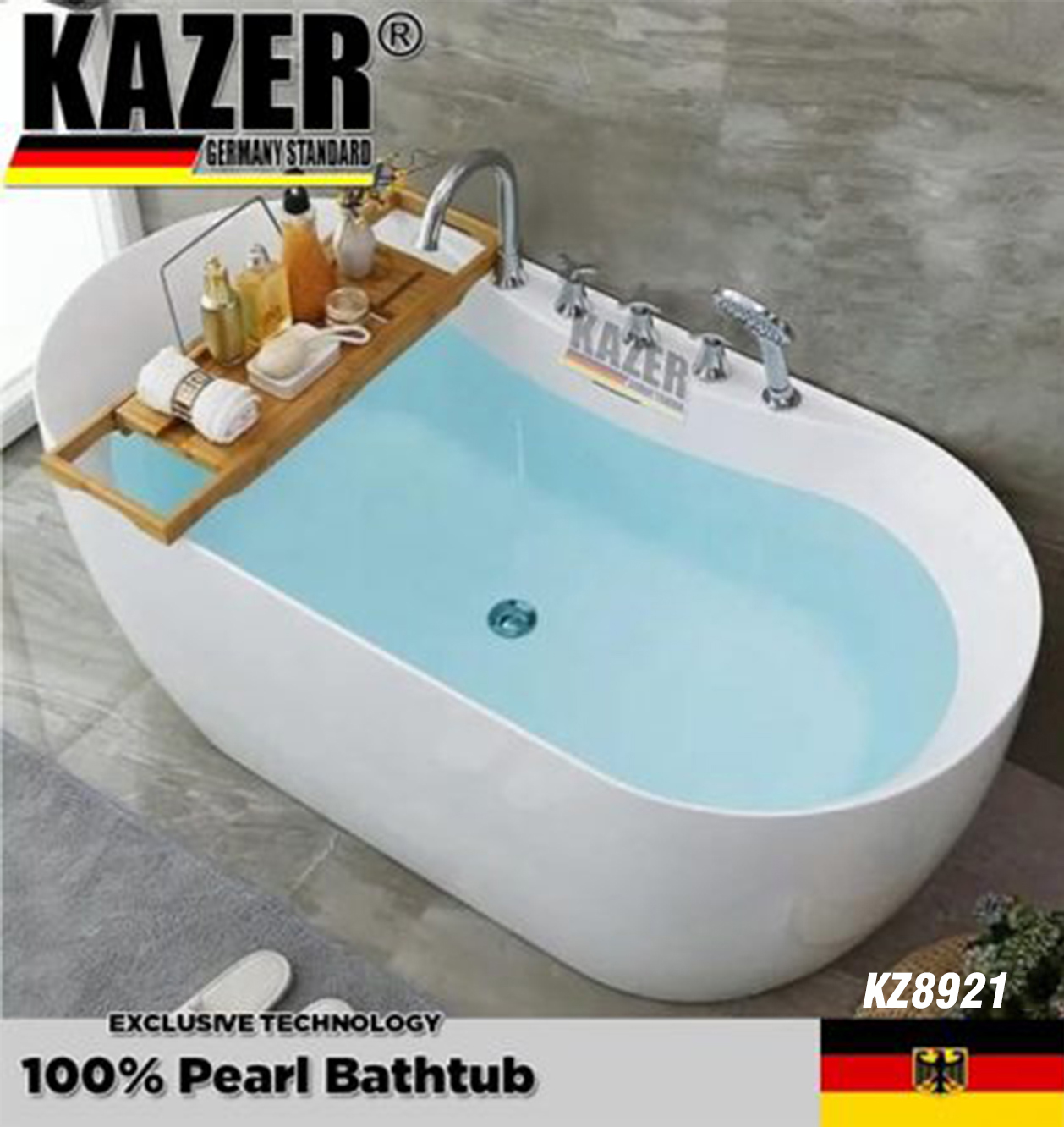KZ8921 – BỒN TẮM SỢI CARBON PHỦ NGỌC TRAI KAZER, MẪU CÓ VÒI