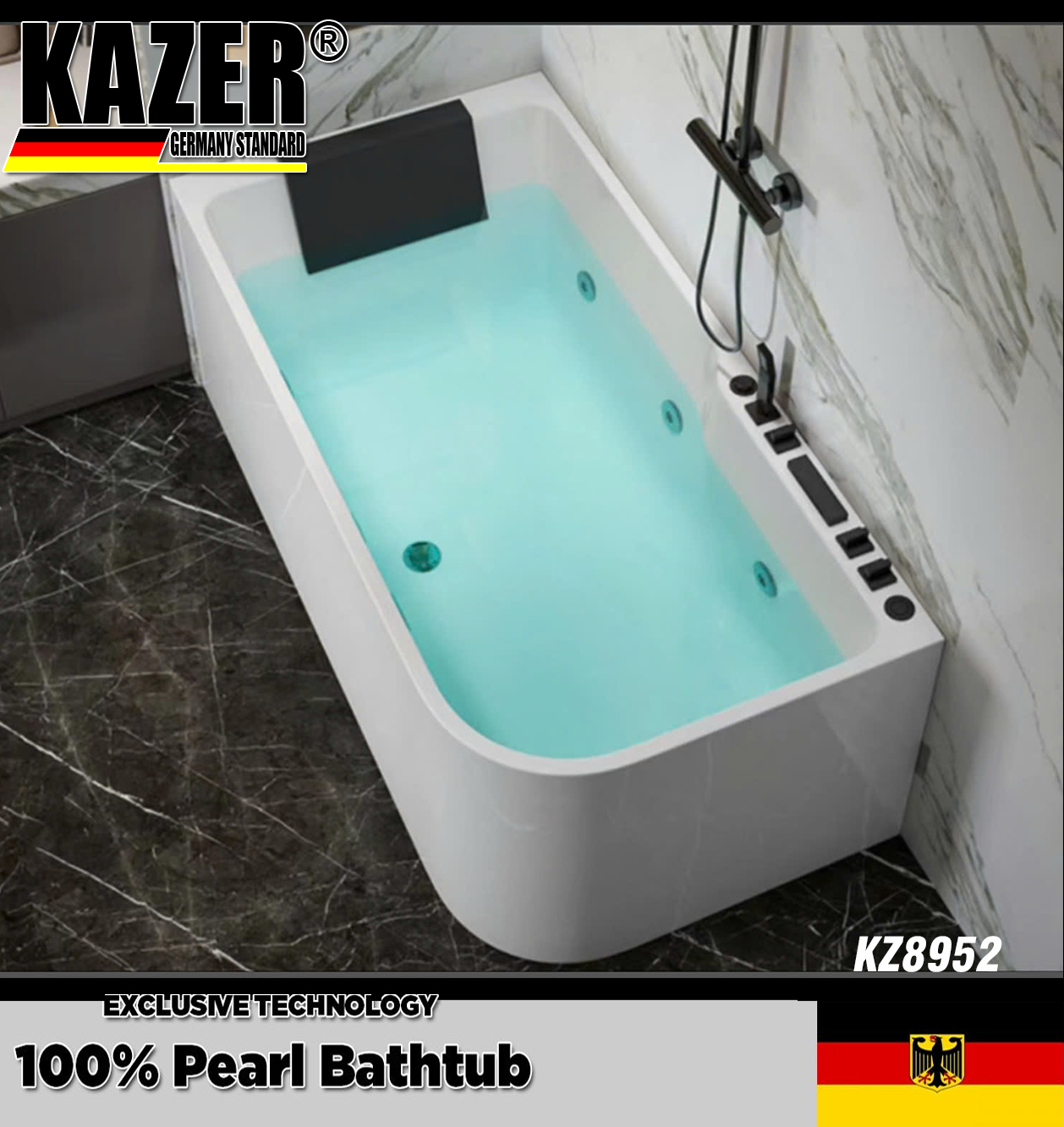 KZ8952 – BỒN TẮM SỢI CARBON PHỦ NGỌC TRAI KAZER, MẪU CÓ VÒI