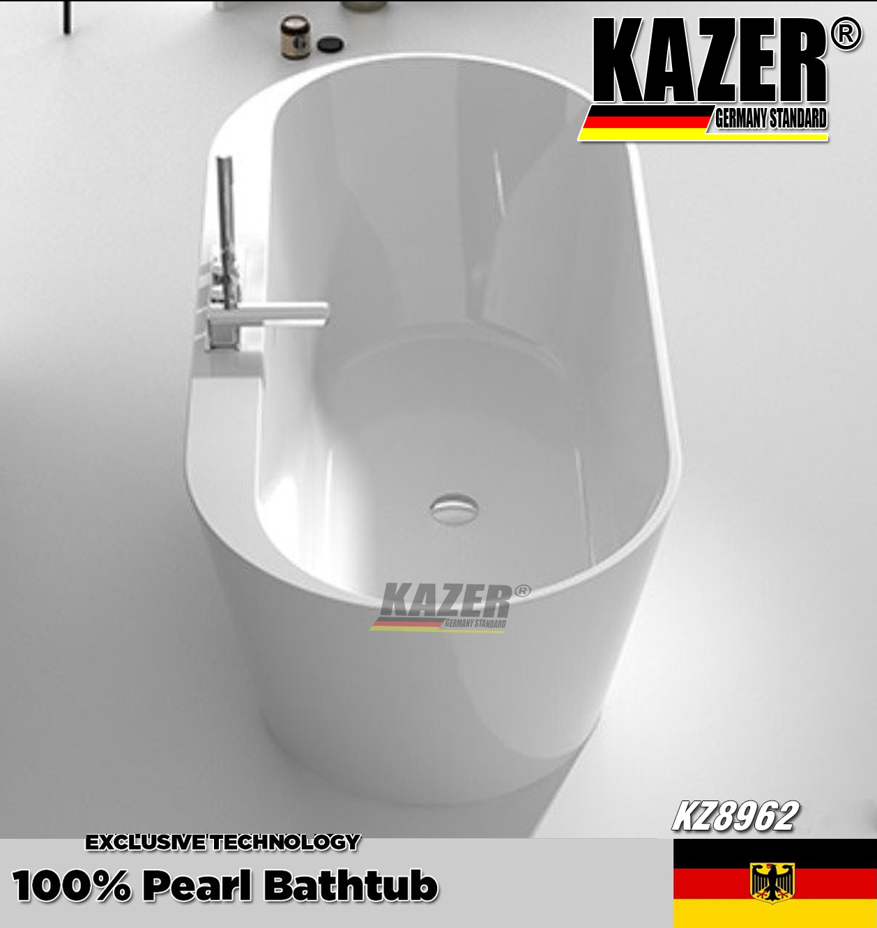 KZ8962 – BỒN TẮM SỢI CARBON PHỦ NGỌC TRAI KAZER, MẪU CÓ VÒI