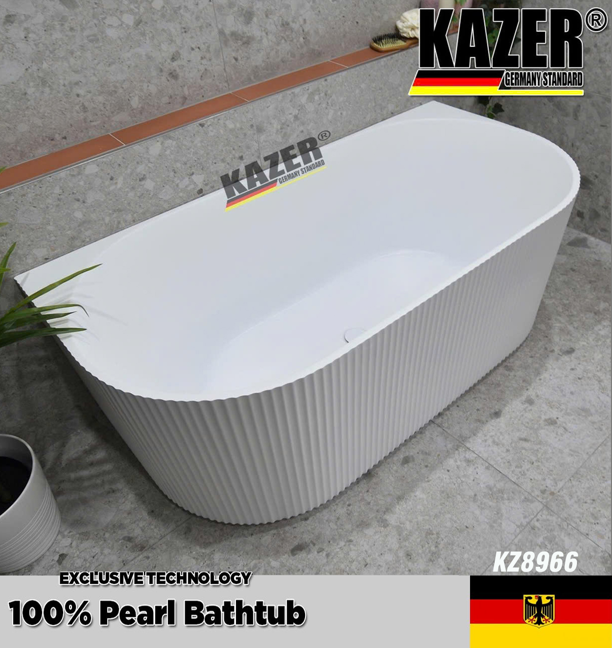 KZ8966 – BỒN TẮM SỢI CARBON PHỦ NGỌC TRAI KAZER, MẪU THẲNG, NGÂM ĐỘC LẬP